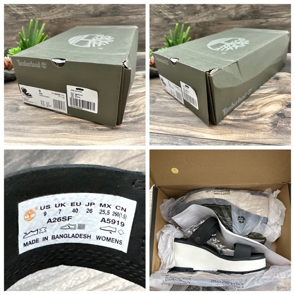 NIB Timberland Koralyn 2 Band Wedge Black Nubuck Slingback Sandal 9M 40 - Picture 13 of 14